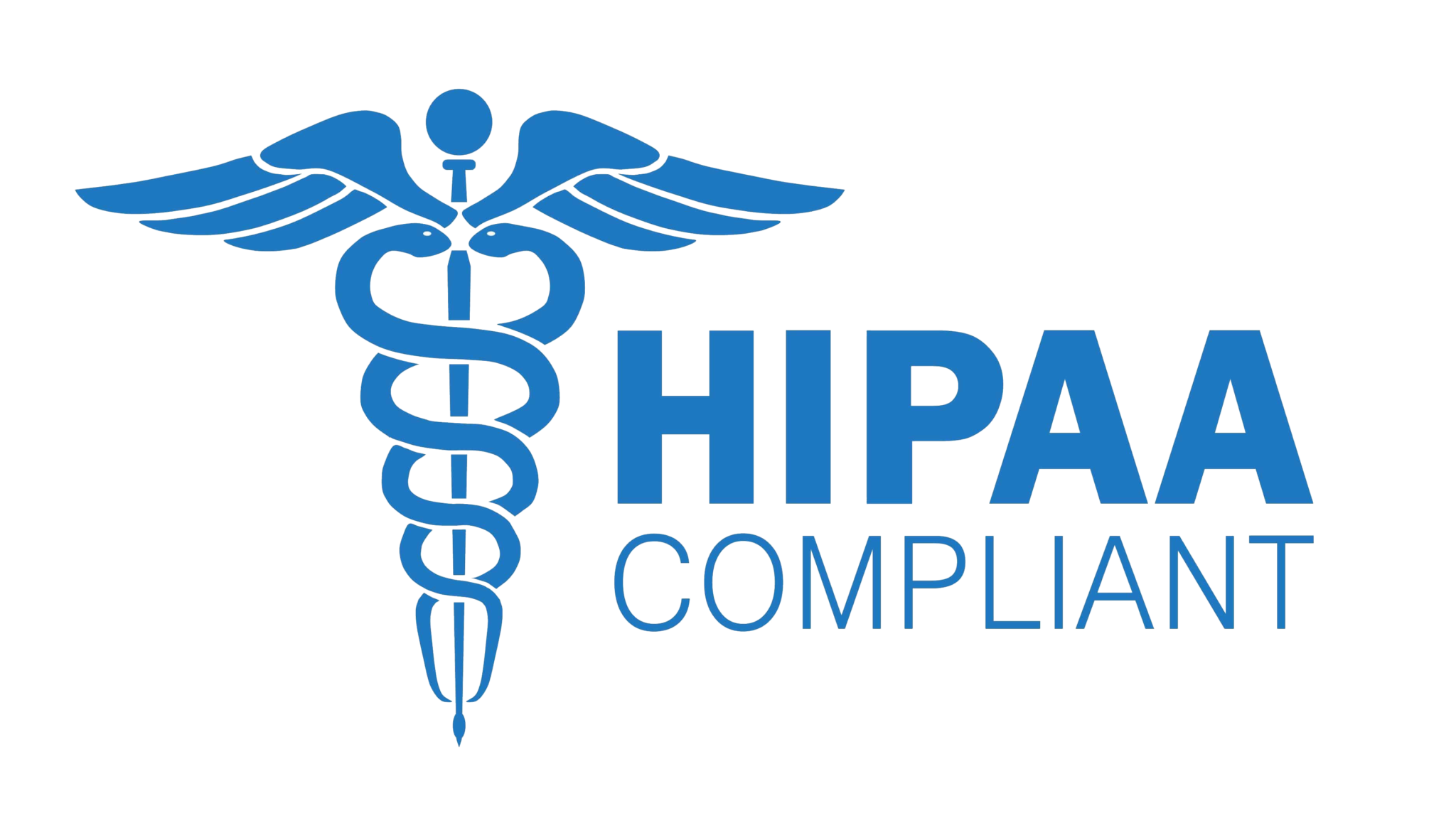 Blue medical caduceus symbol with the word 'OHIP' and 'COMPLIANT' in blue, indicating health compliance.