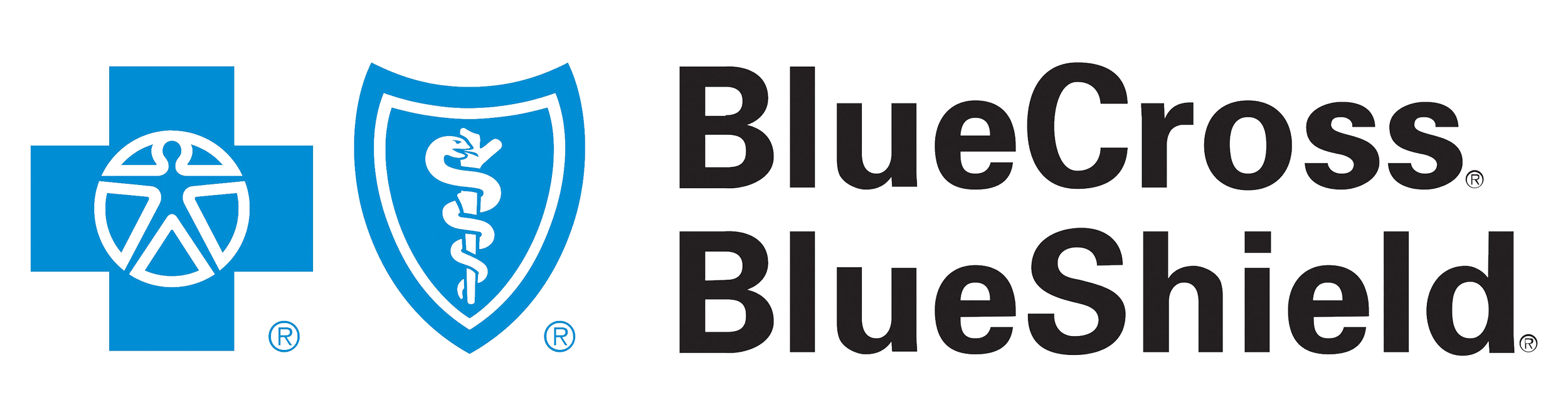 BlueCross BlueShield logos and text on a black background.