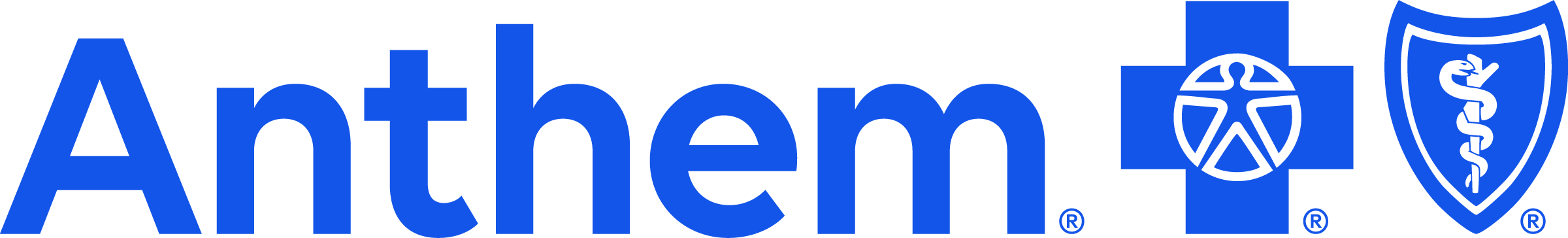The logo of Anthem Blue Cross Blue Shield, a healthcare insurance provider, featuring the word 'Anthem' in blue with a medical cross, a globe with a medical snake, and a shield with a medical snake symbol.