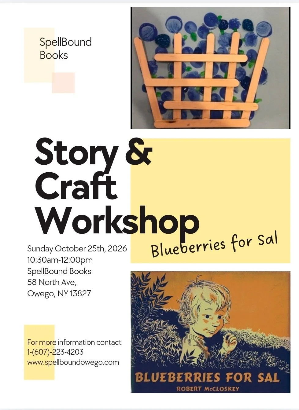 Story and Craft Workshop, Blueberries for Sal