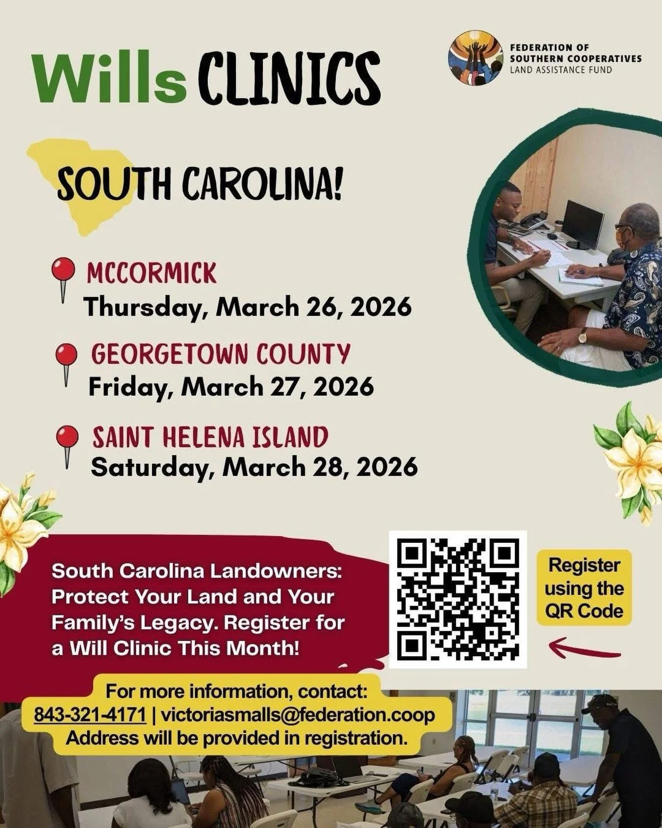 Protect your land. Protect your legacy.

We&rsquo;re hosting Wills and Estate Planning Clinics in South Carolina this March for Black farmers and landowners.

Access to trusted and affordable legal assistance in rural communities remains a challenge.