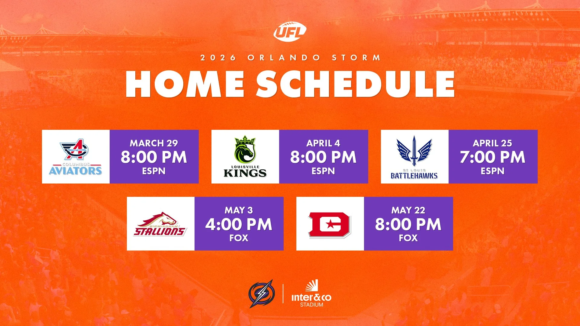 Orlando Storm to Open Inaugural UFL Season March 29