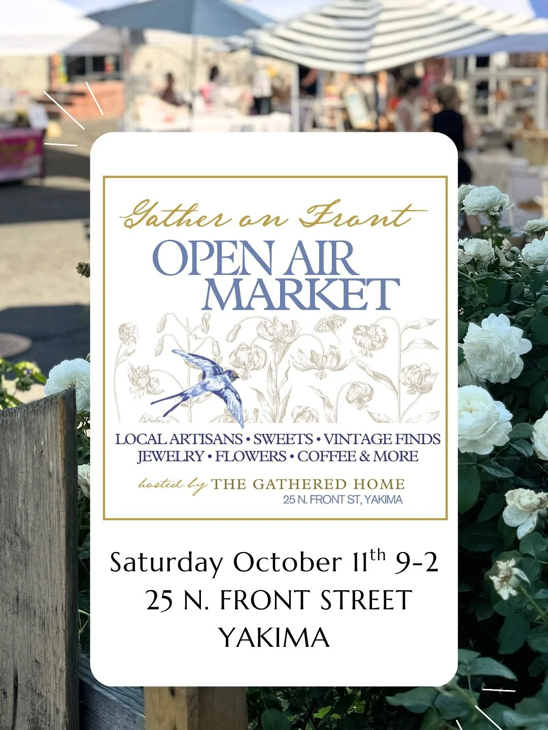 Our BIGGEST + FINAL open-air market of the year!
Join us on Front Street in downtown Yakima, Saturday, Oct 11, from 9&ndash;2.
Local makers, fresh finds, and all the fall vibes &mdash; you won&rsquo;t want to miss it!