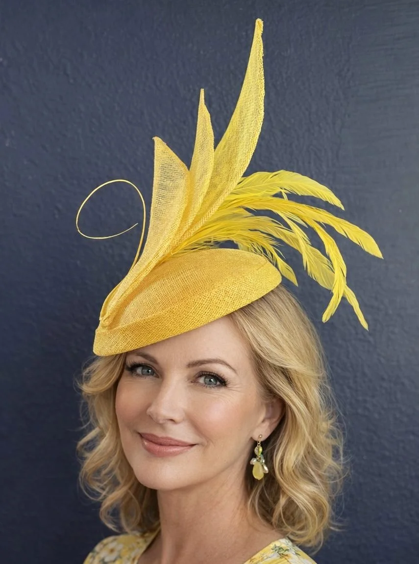 Yellow hat with swirls and feathers 4-11-26.jpg