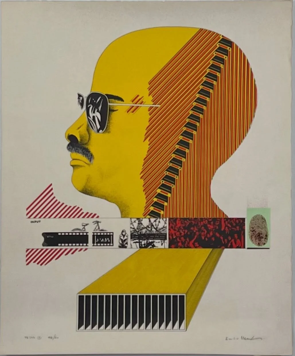 &lsquo;Testa 1&rsquo; 
Emelio Morandi (1940-2025)
Italy
23&rdquo;h x 19&rdquo;w
Multi-media, screen print 48 of 69
Ed Varney collection

Ed and Emelio are both mail artists and corresponded for years, exchanging art and letters through the mail.

Emi