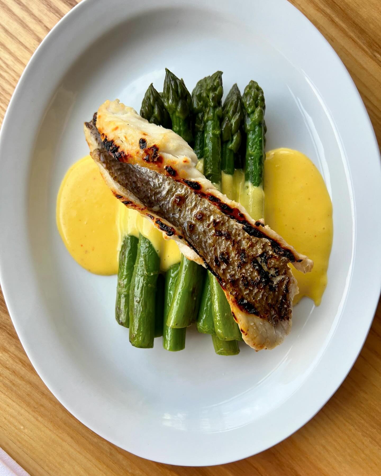 Ontario Asparagus and Hollandaise with an add on of Charcoal Grilled Wild Red Seabream