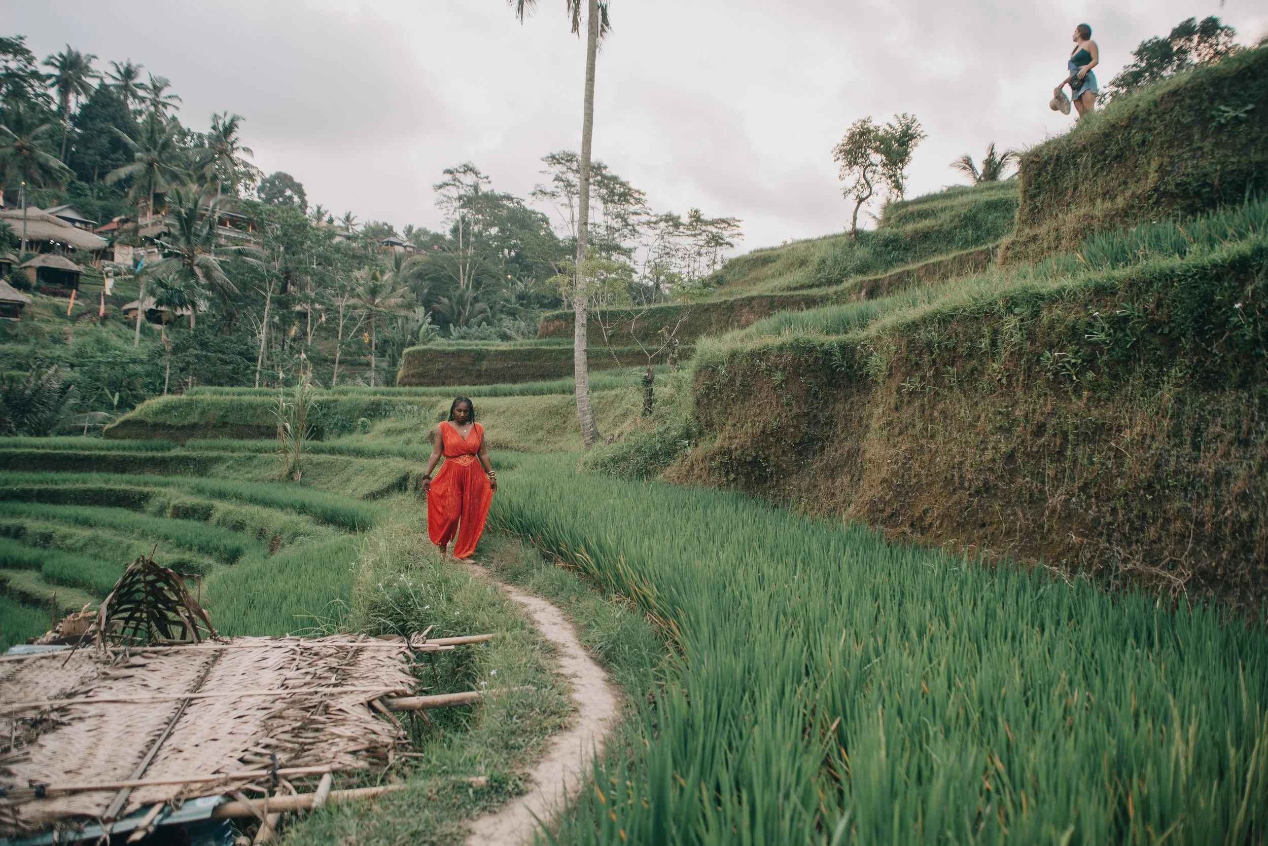 Jamila Crawford Pérou of EARTHCANDY ARTS wandering through rice fields in Tagallalang, Bali, Indonesia