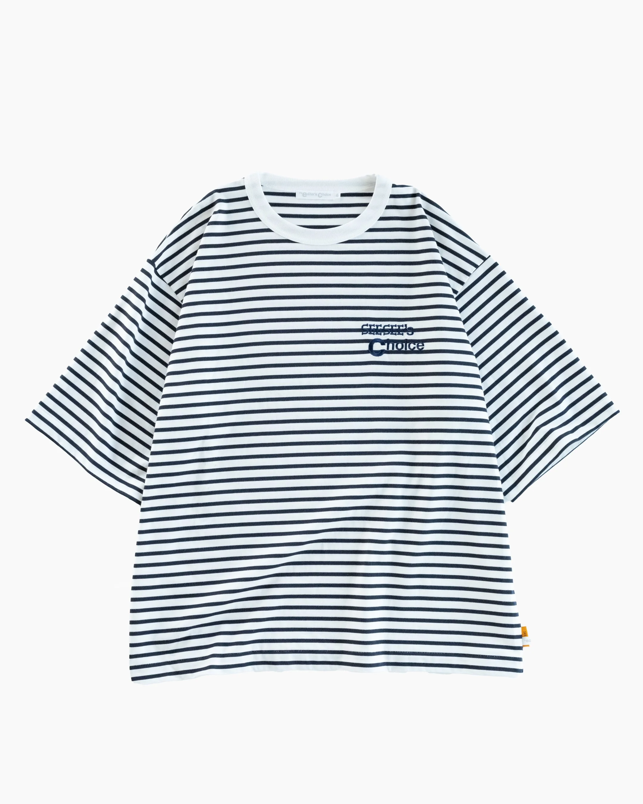 the ec x SEE SEE ‘Embroidered Border Tee’ White/Navy