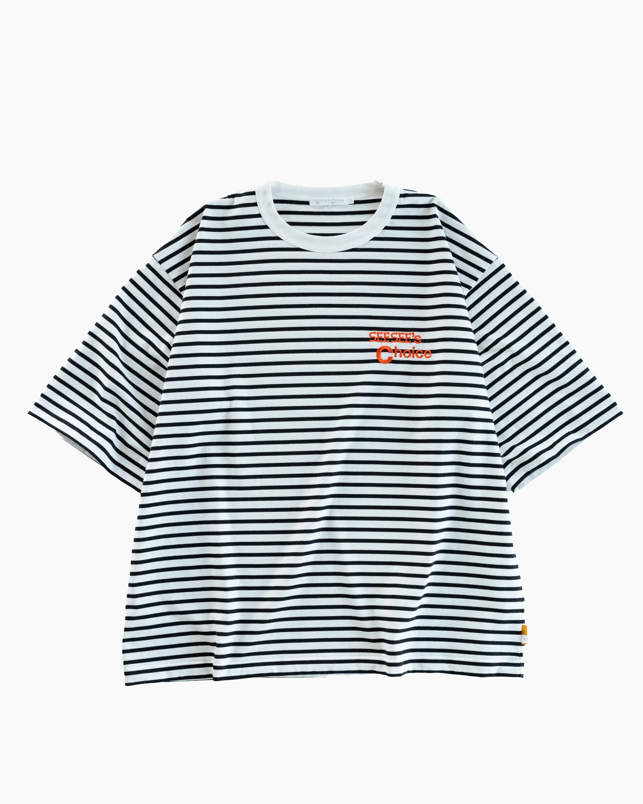 the ec x SEE SEE ‘Embroidered Border Tee’ Black/Orange