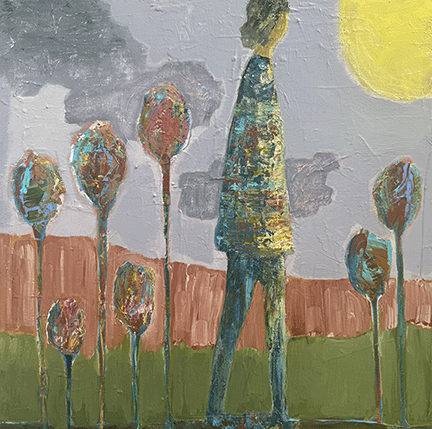 painting of a woman walking down a path