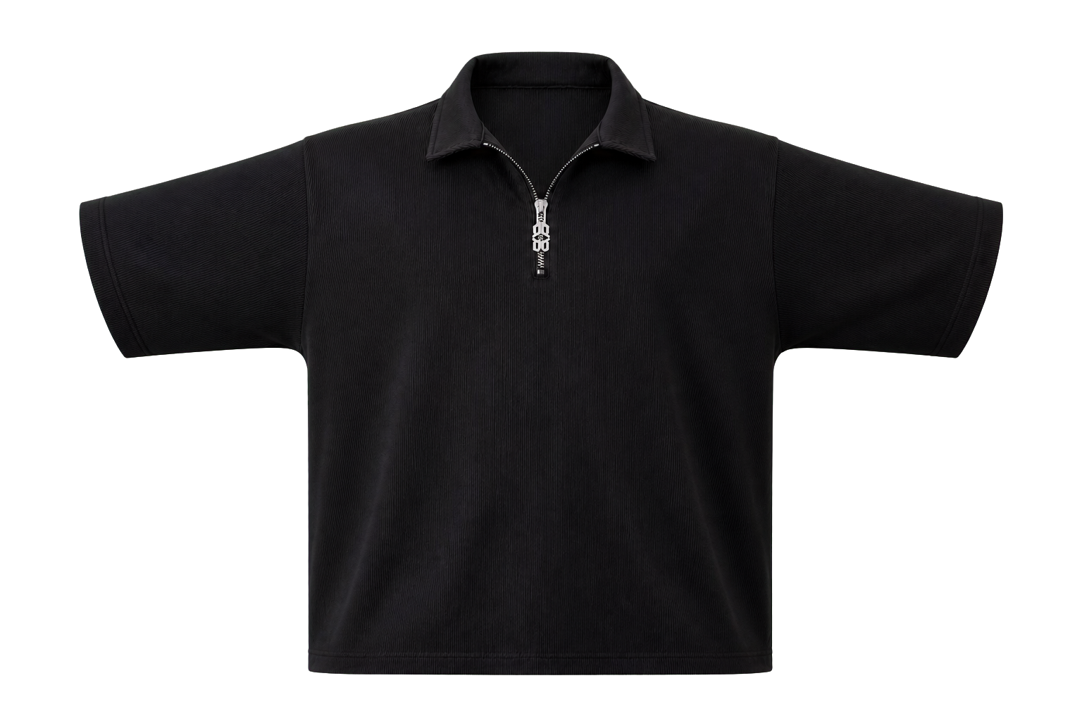 black-ribbed-polo-ghost-mannequin-front-arms-extended-transparent.png