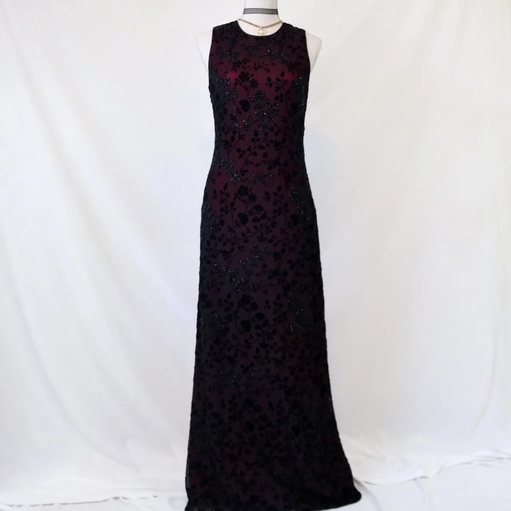 red dress with beads Primavera Beaded-Print Long Prom Dress 4107 Red / 000