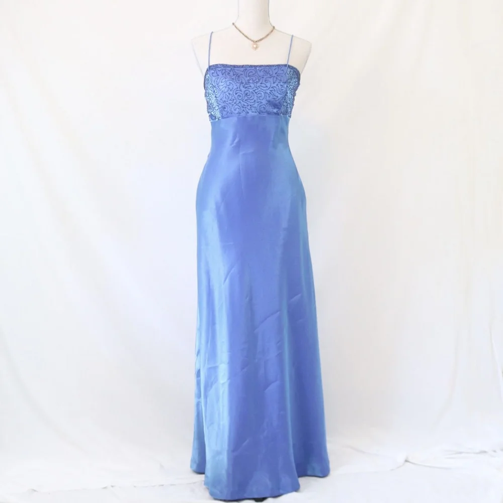 90s empire waist dress Vintage 90s Blue velvet empire waist dress