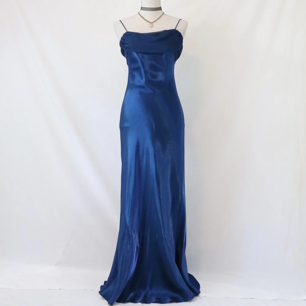 navy blue dress for baby girl STRAIGHT FROM THE 90'S SATIN MAXI DRESS – AKIRA main image 0