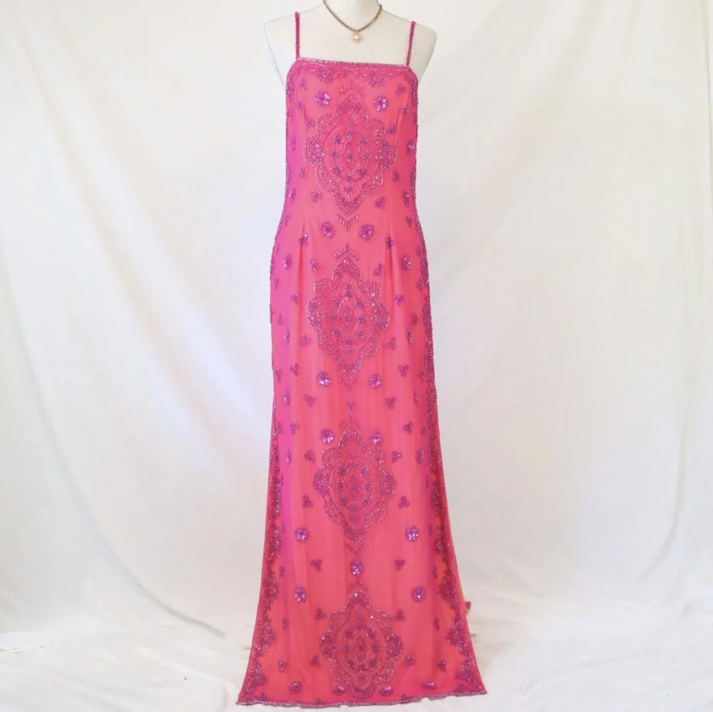 Amelia Vintage Y2K Pink Floral Beaded Prom Dress  Meri Vintage