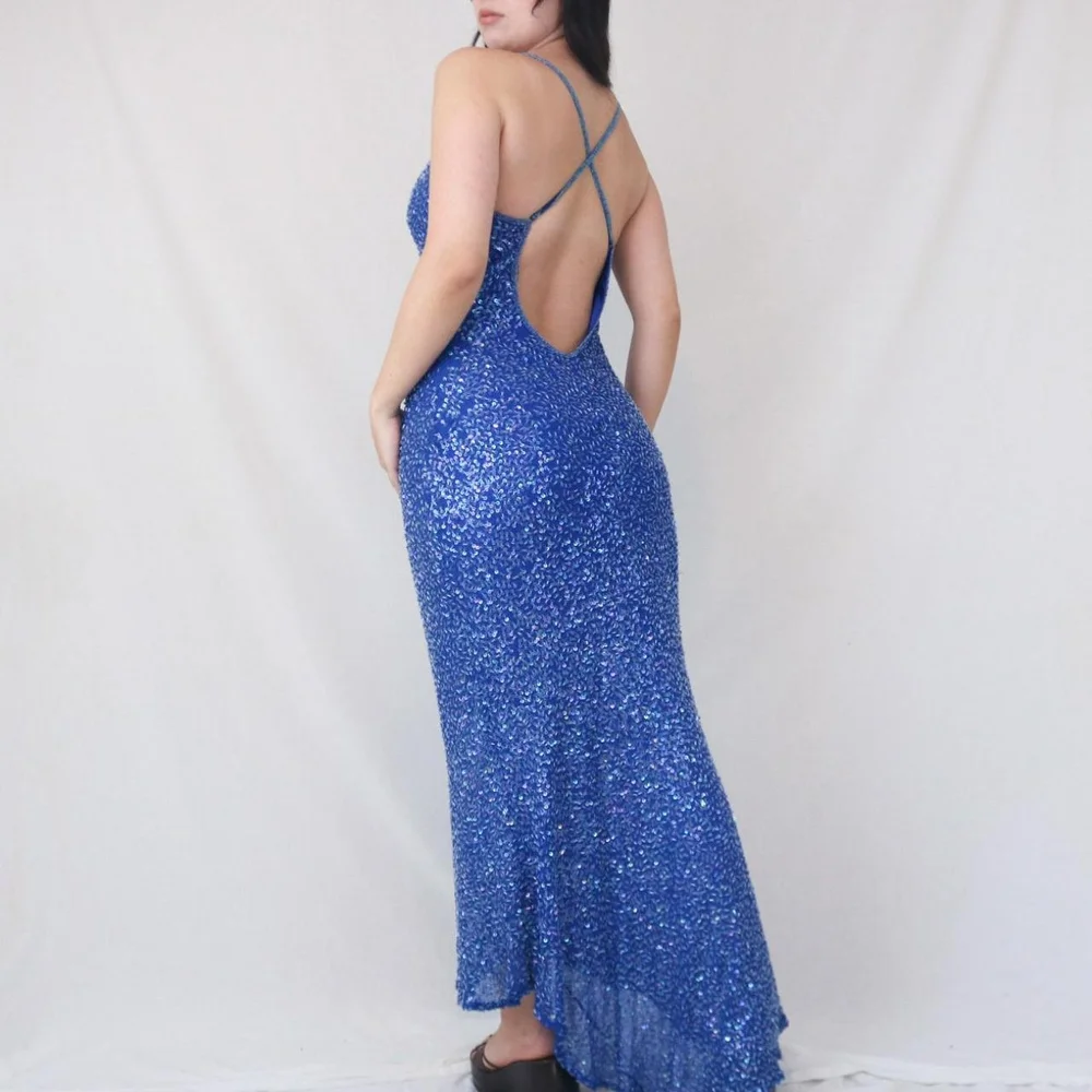 Meri Vintage Y2K Blue Beaded Prom Dress Meri Vintage Meri Vintage Y2K Blue Beaded Prom Dress Meri Vintage