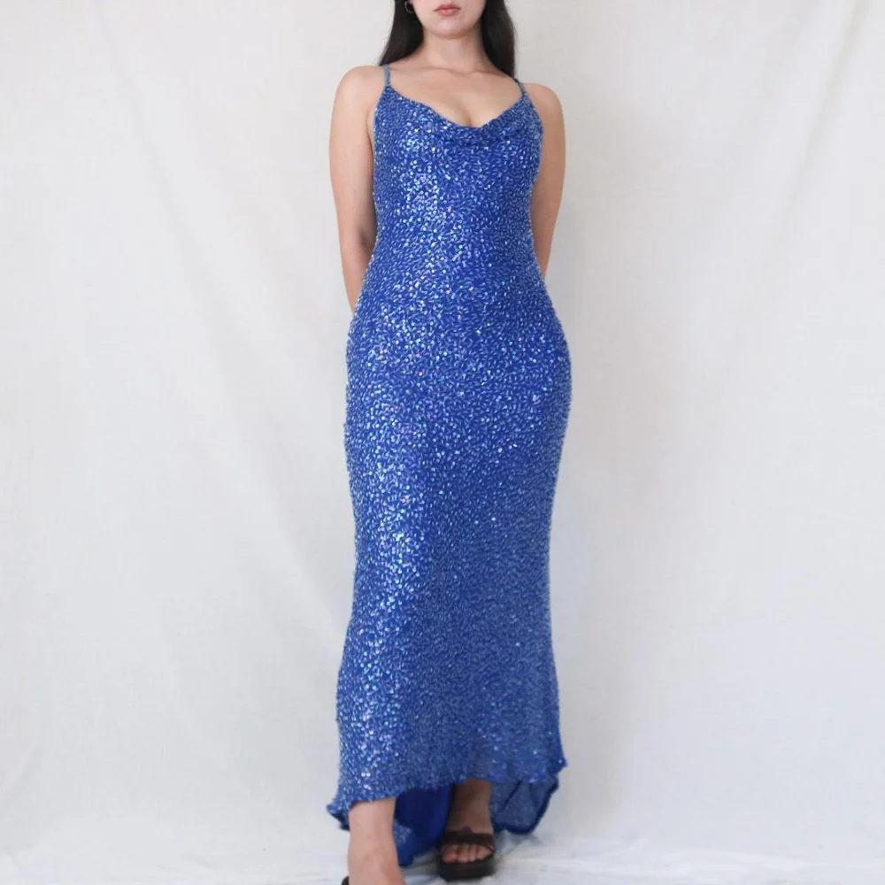 Meri Vintage Y2K Blue Beaded Prom Dress  Meri Vintage