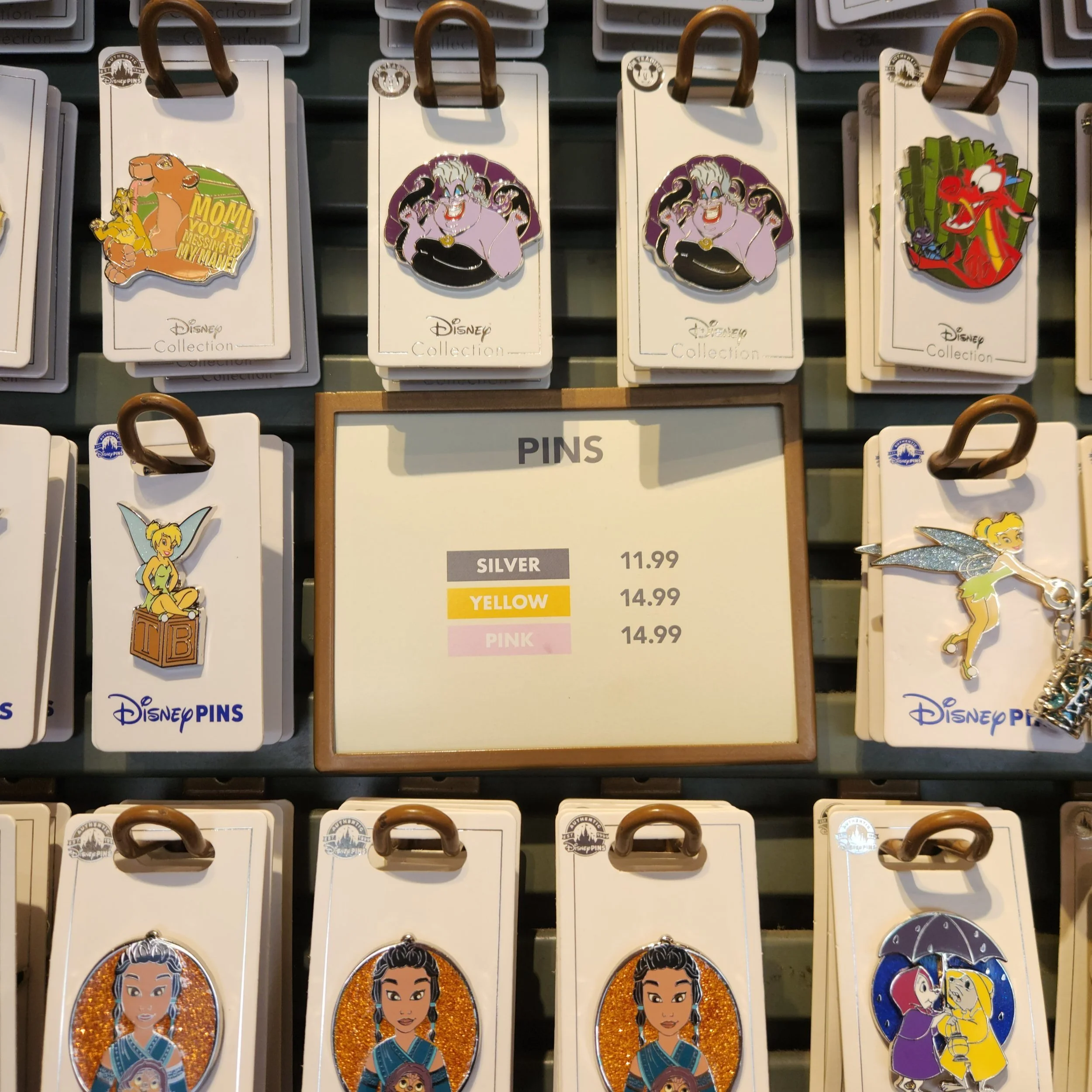 Pin display showcasing color-coded pricing guide
