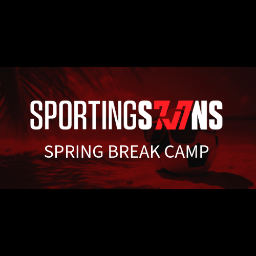 SportsSigns Spring Break Camp promotional graphic with a soccer ball and a diver in the water.