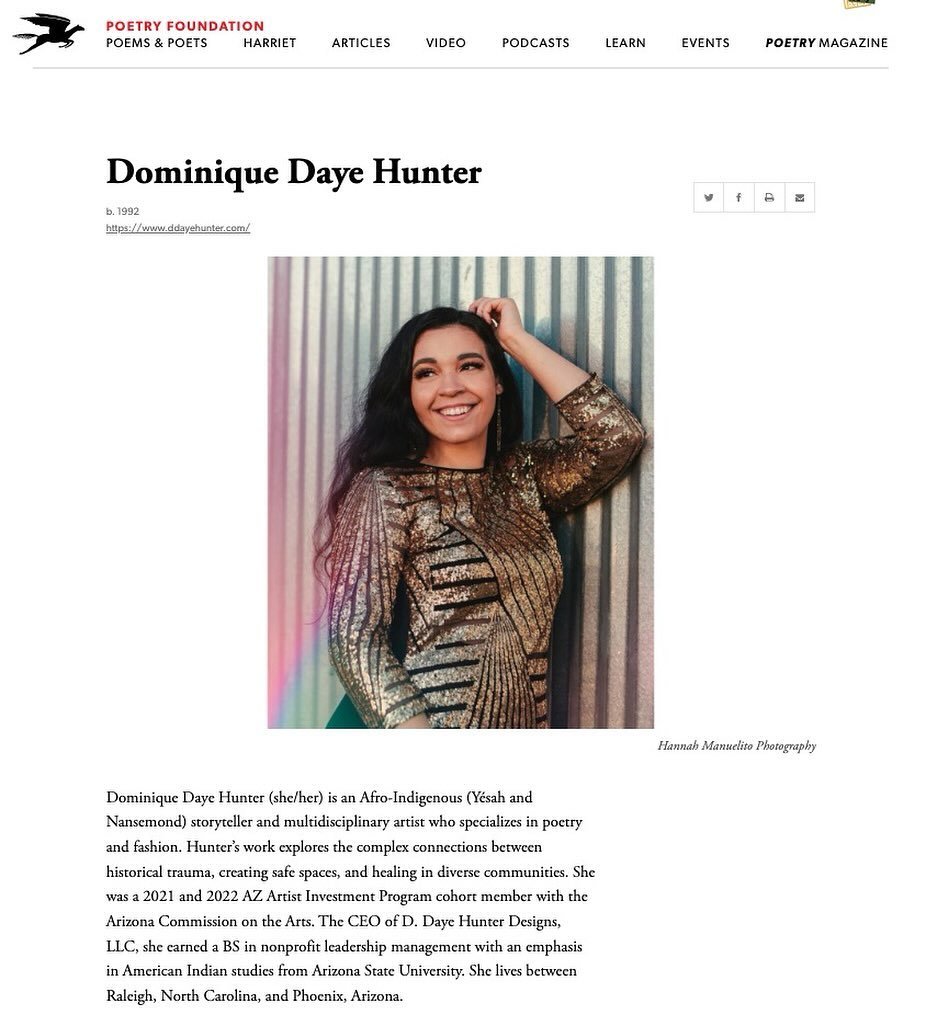 ✍🏽Your girl is featured on the Poetry Foundation directory of poets alongside Maya Angelou, Karenne Wood, and Joy Harjo! 🤩🥳👏🏽👏🏽📖

✍🏽 Hen&aacute; Amaį Naha&ntilde;pe b&iacute;:se! Happy Mother Earth Day from this Afro-Indigenous poet to you!?