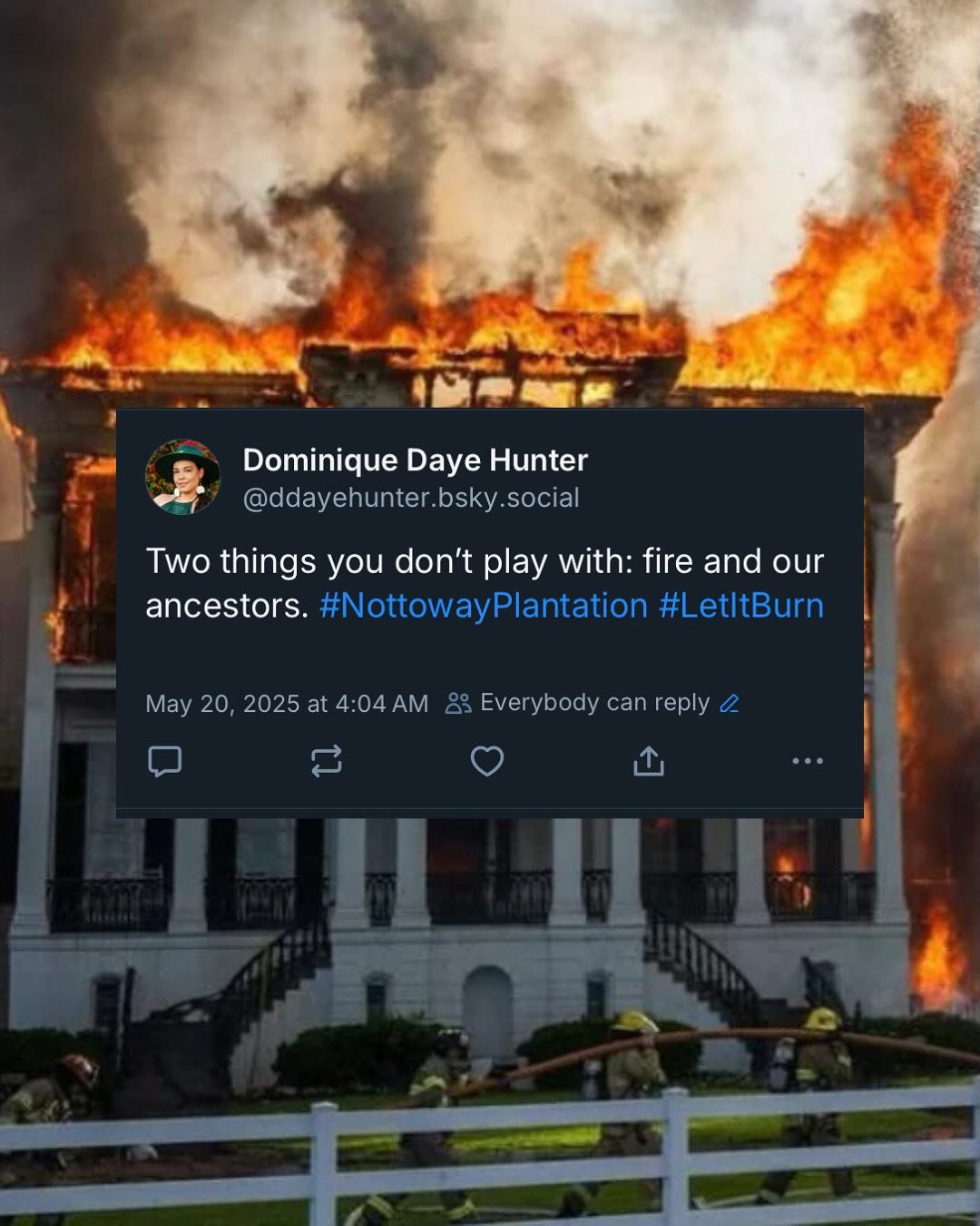 Two things you don&rsquo;t play with: fire and our ancestors. Sooner or later all those cross burnings were bound to catch up. Poetic justice and karma had a baby. By the way, this is also what we mean when we say &ldquo;cultural burns.&rdquo; 🔥 #No