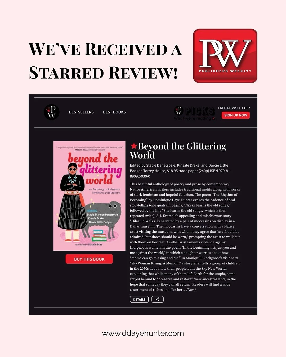 ✨ WE DID IT! ✨ Beyond the Glittering World Poetry Anthology just received a STARRED review from Publishers Weekly!

I was honestly floored to see my name listed first in the review &mdash; such a humbling nod in a book full of fierce, talented Indige