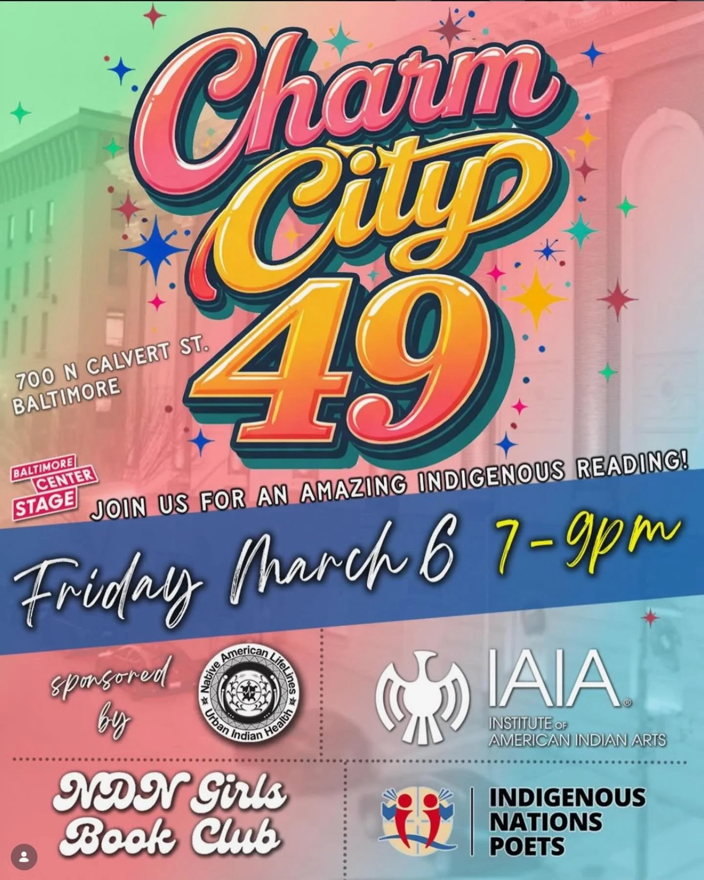 🔔 AWP week update! I am so grateful to announce that I&rsquo;ve been invited to read at the Charm City 49 Indigenous Reading at Baltimore Center Stage Friday, March 6th hosted by my MFA program @iaia_mfa_cw , @in_na_po , and @ndngirlsbookclub and sp