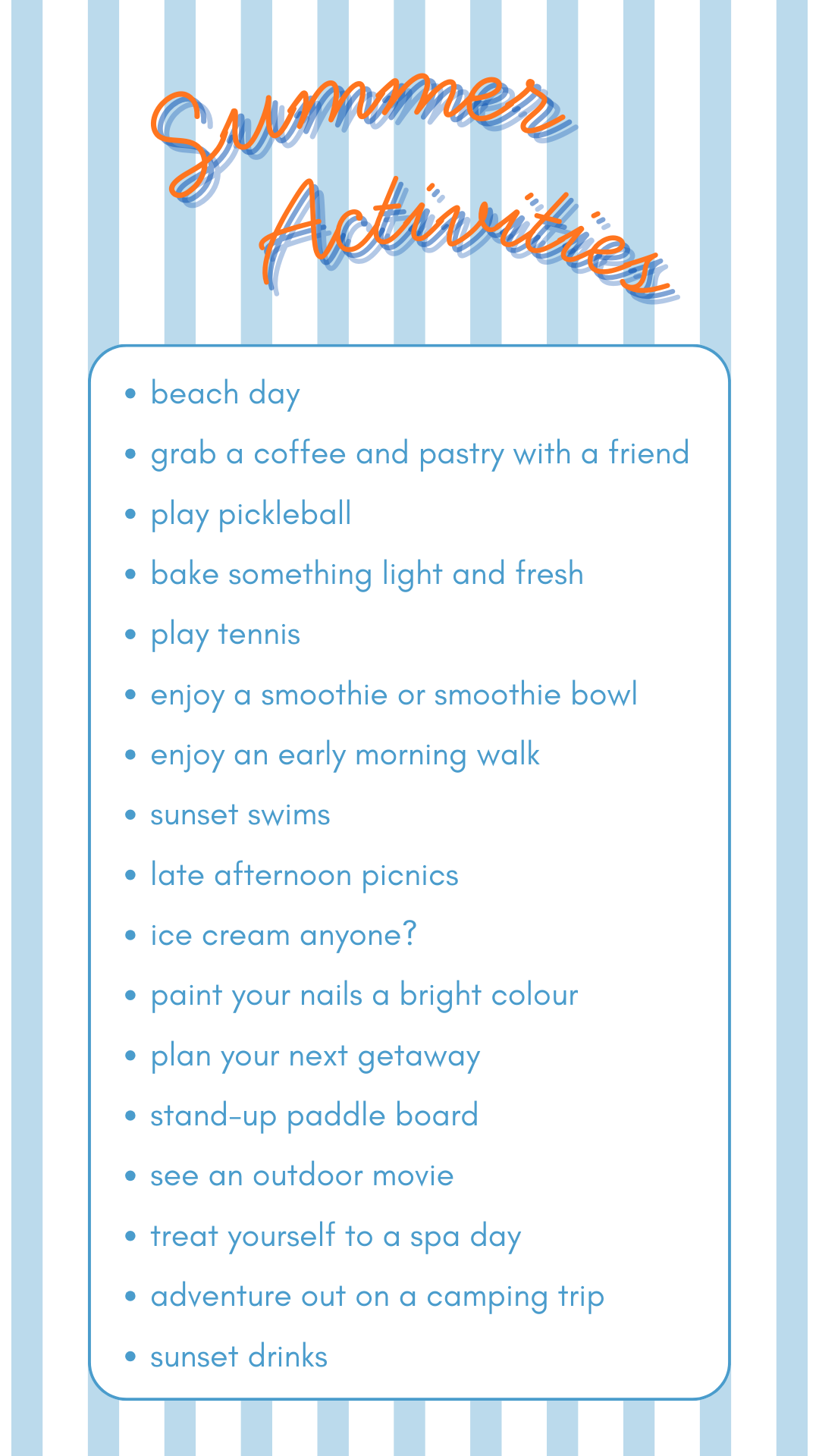 Summer Activities List