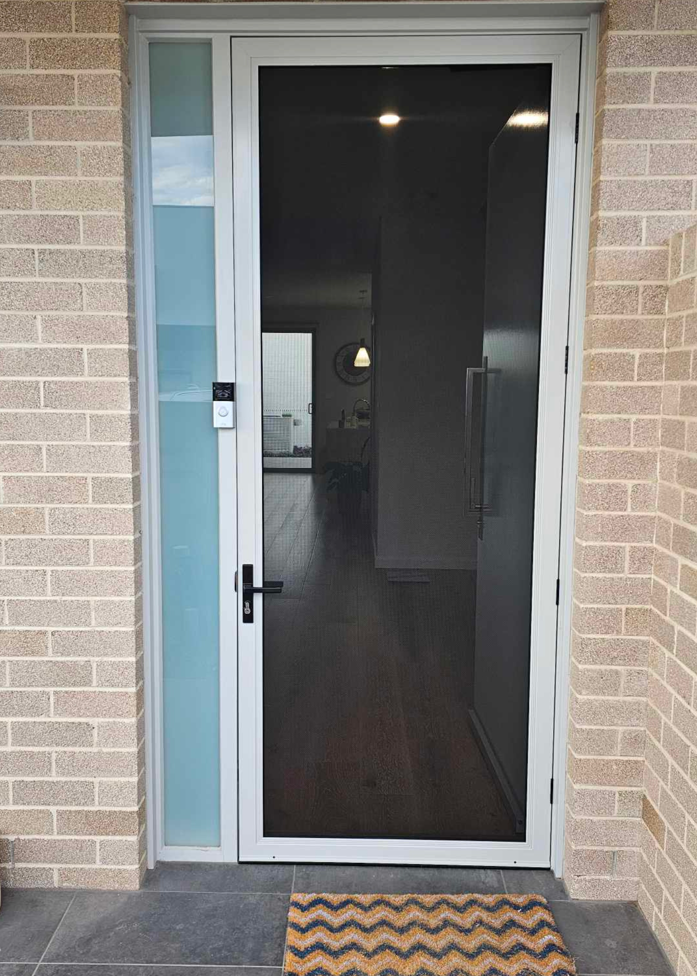 WHITE ALUMINIUM/STAINLESS STEEL SECURITY SCREEN DOOR - HINGE DOOR