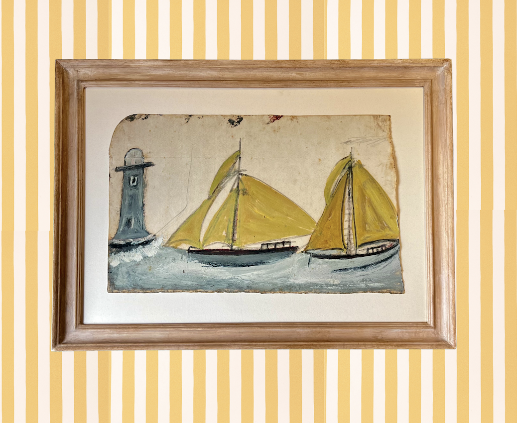 Alfred Wallis, Two Boats with Yellow Sails and Lighthouse