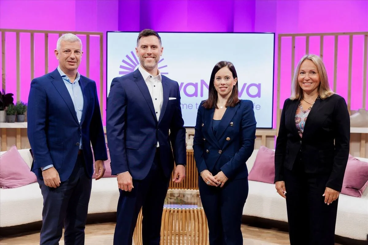Presenters on the LivaNova studio set during the live launch