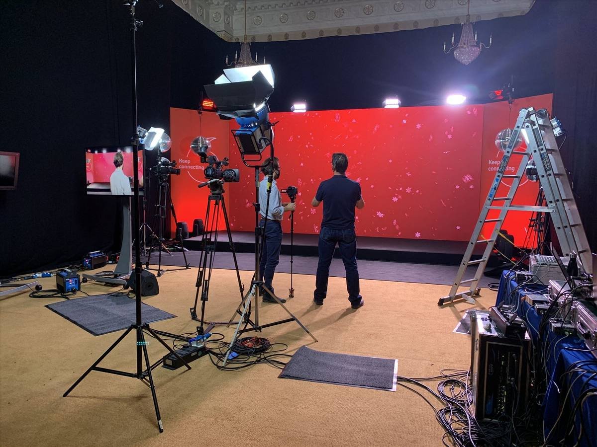 Studio set-up with cameras and lighting for a filmed event