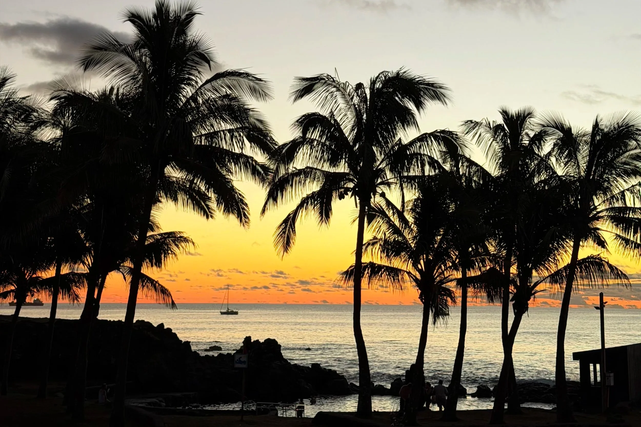 sea pools in hanga roa at sunset