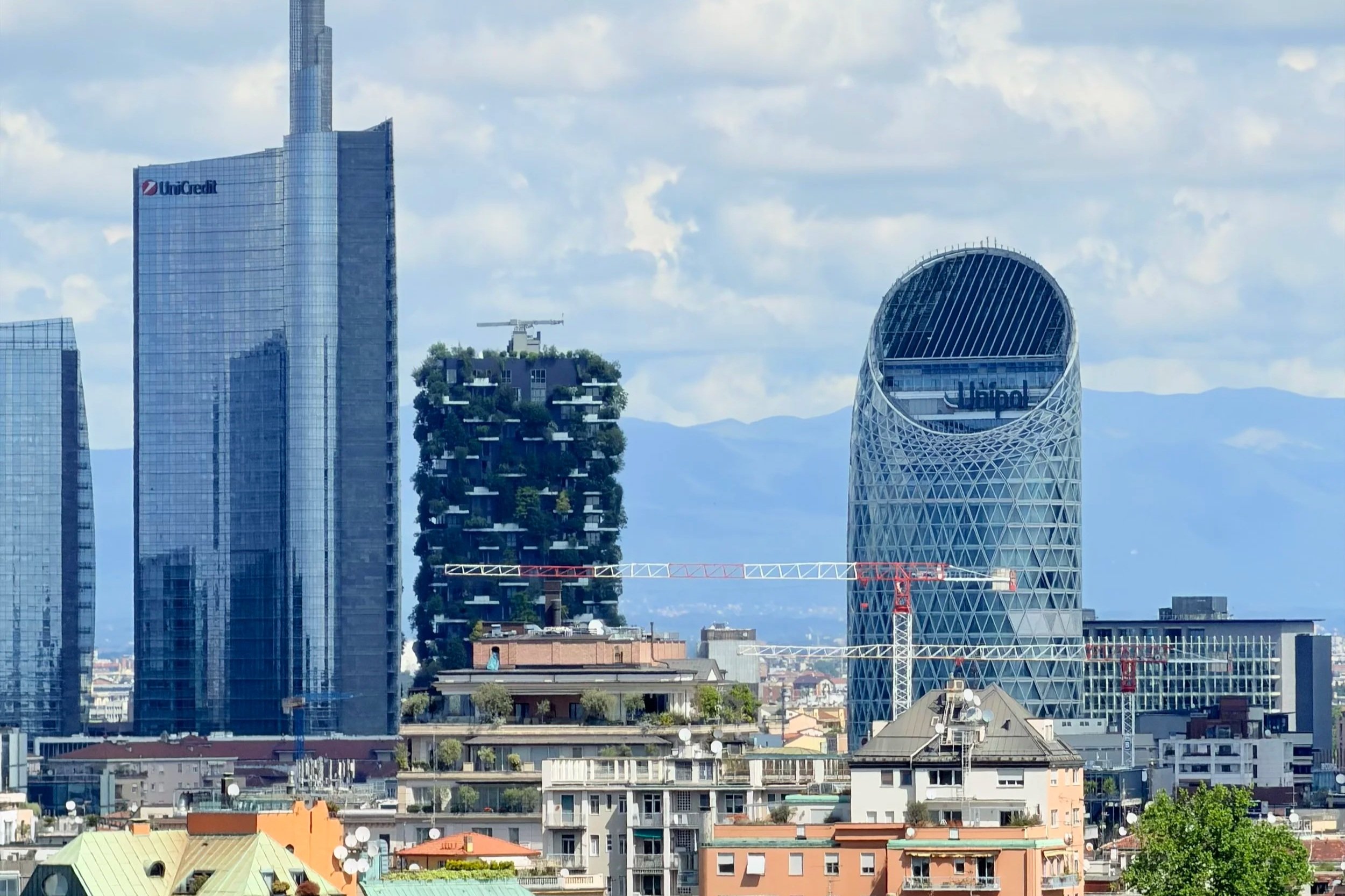 view of bosco verticale from milan duomo