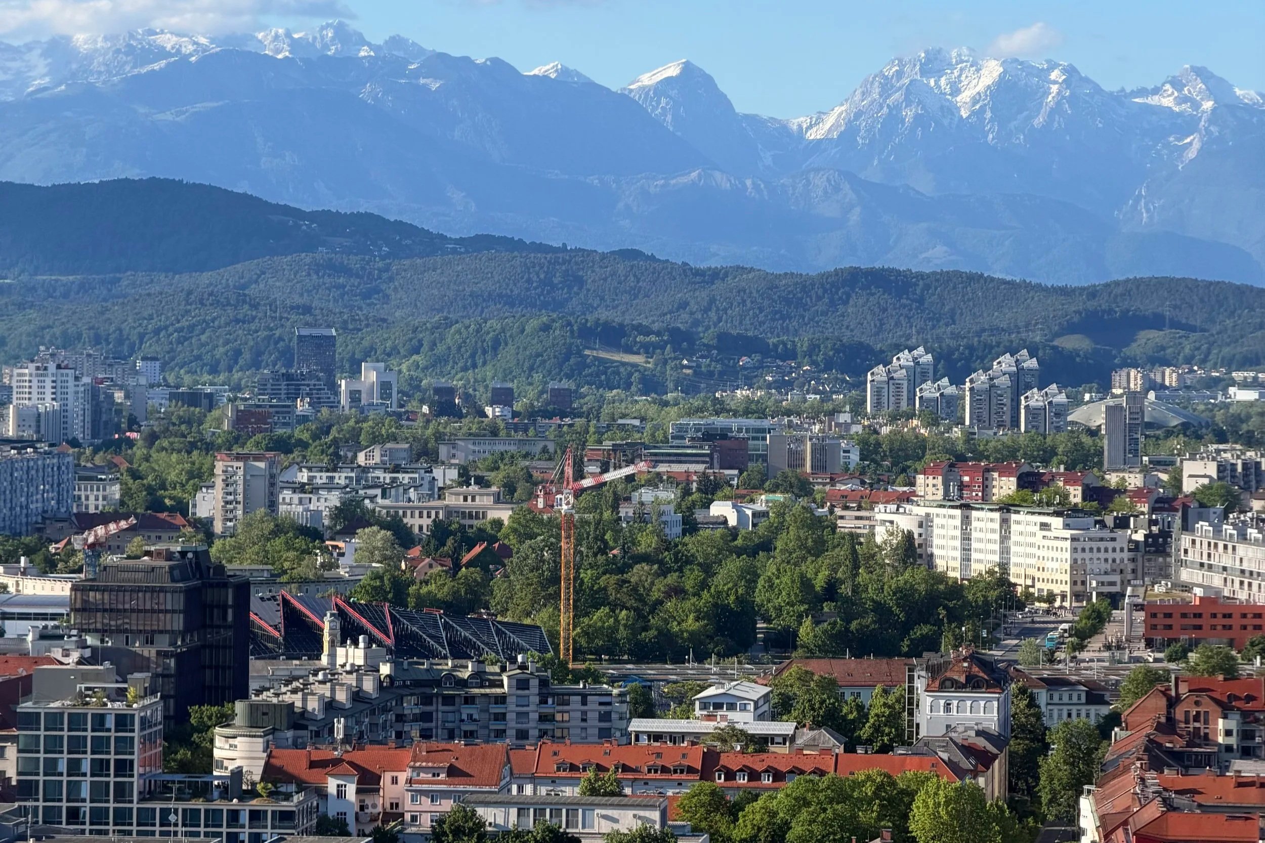 view of the alps from ljubljana castle