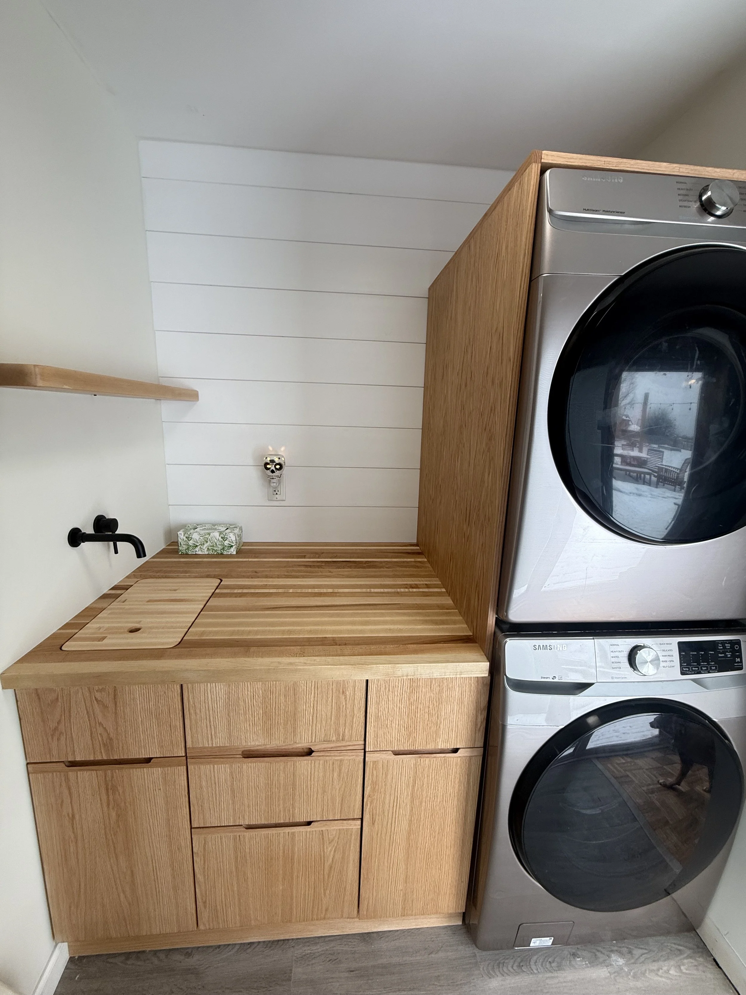 A Beautiful Laundry Room Transformation with Custom Red Oak Cabinetry
