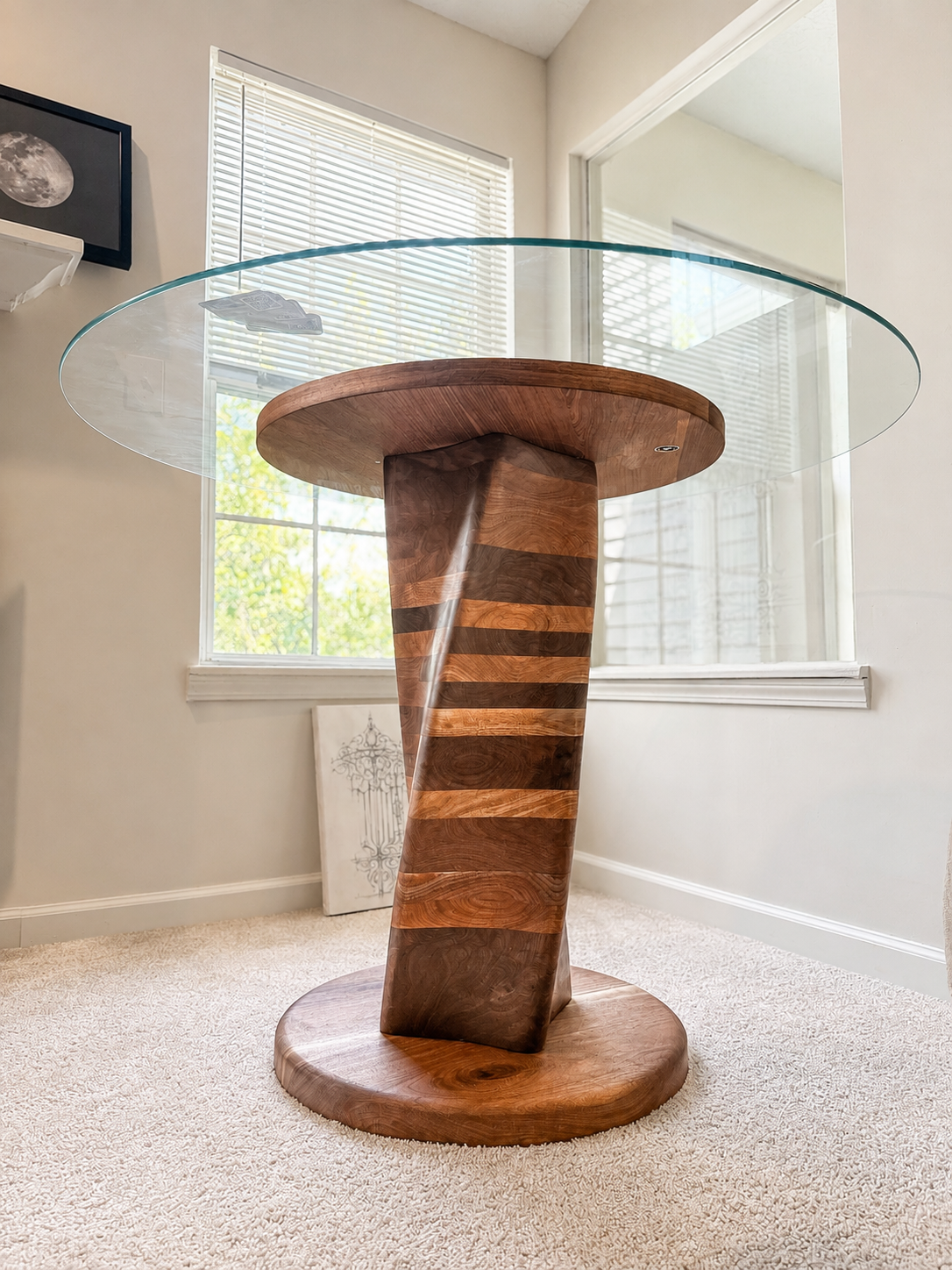 Custom Black Walnut Twist Pedestal Table Base | Burky's Woodwork | Geneva, NY