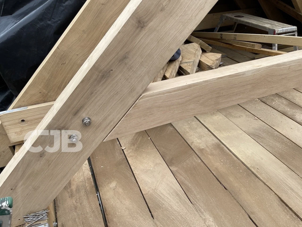 Rustling End, Hitchin extension, oak lap joint