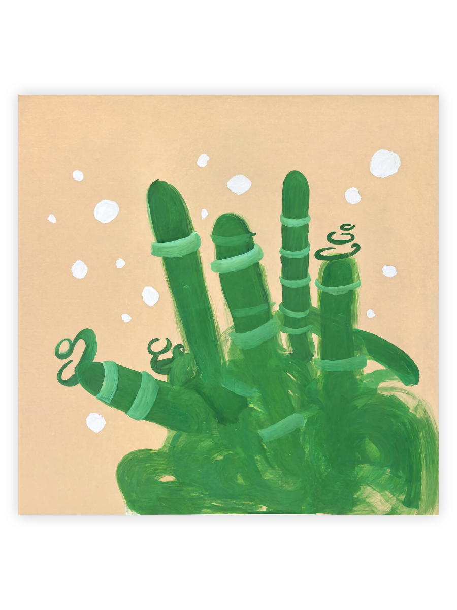 Abstract Cactus Painting | Whimsical Green Botanical Art