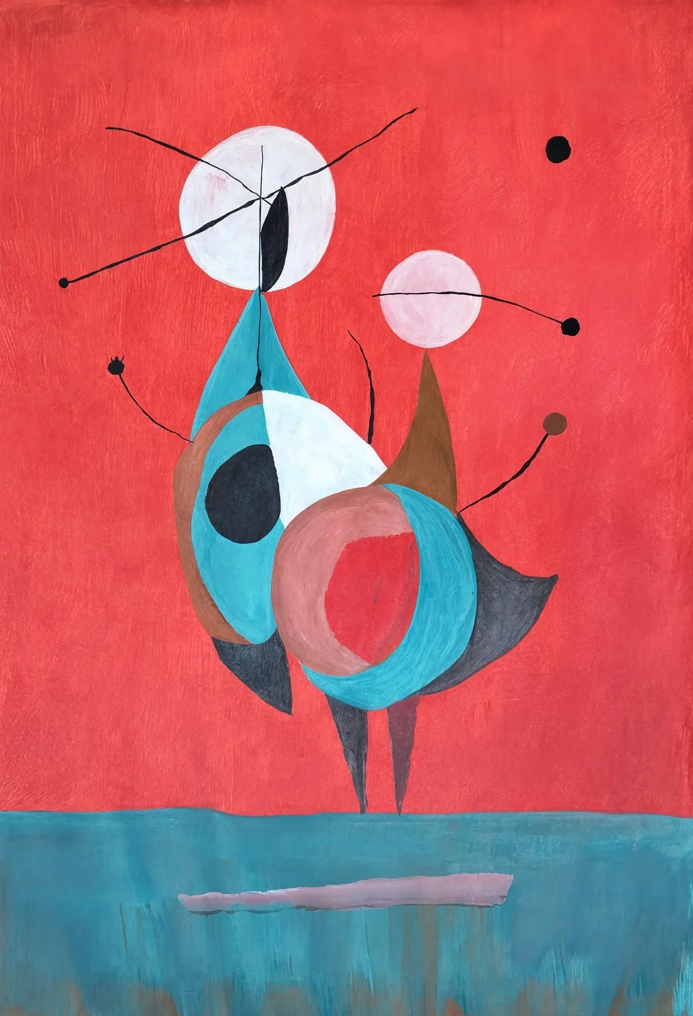 Joan Miró-Inspired Painting | Biomorphic Creature on Red