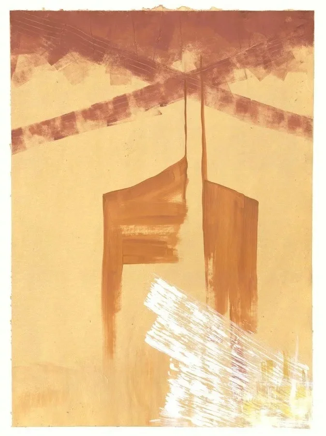 Abstract Landscape Painting | Mustard & White Sun Rays Art