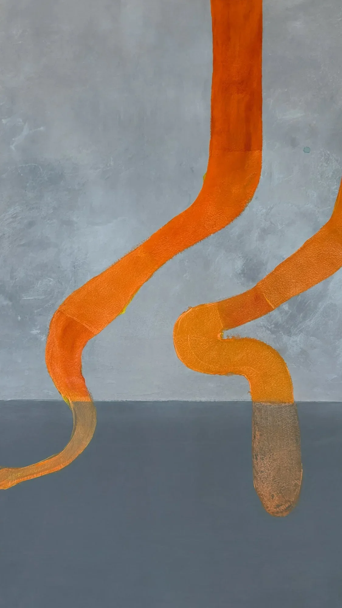 Abstract Landscape Painting | Orange Root Shapes on Grey