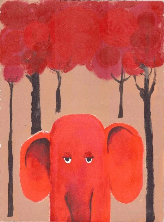 Elephant Wall Art | Whimsical Red Elephant Painting