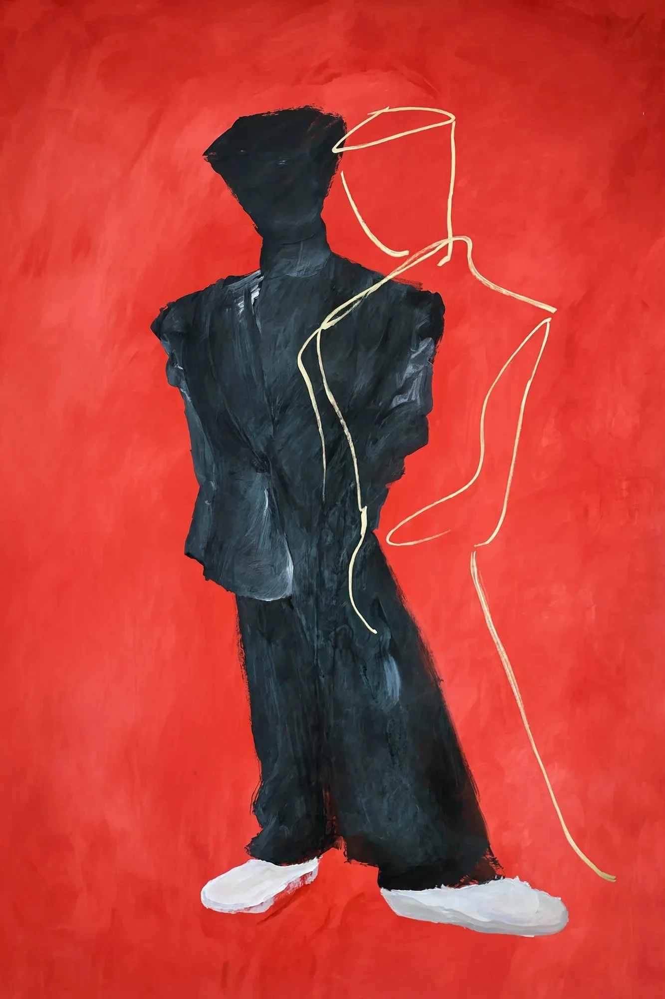 Silhouette Painting | Black & Red Figure with Gold Outline