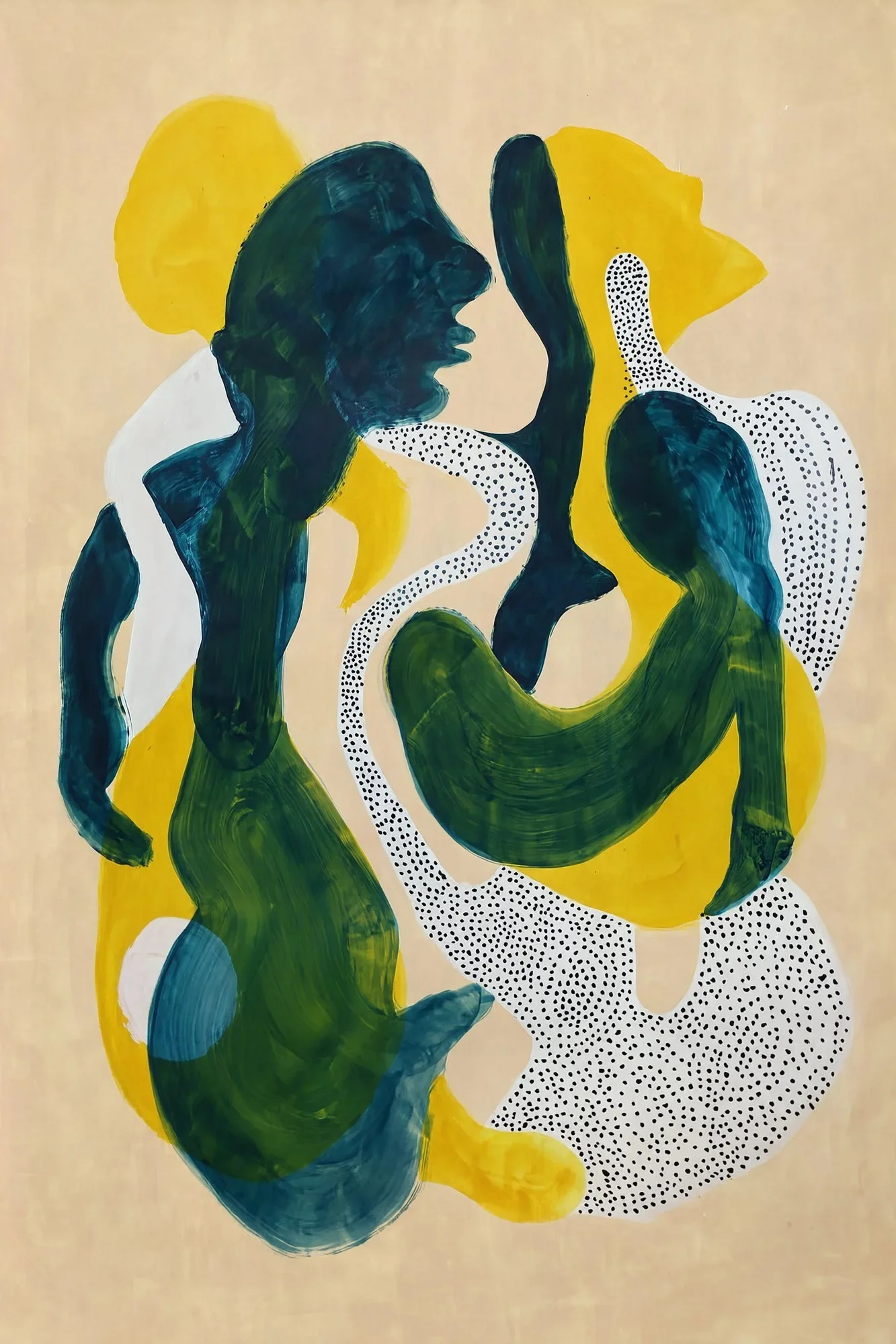 Modern Figurative Art | Intertwined Green Two-Figure Painting