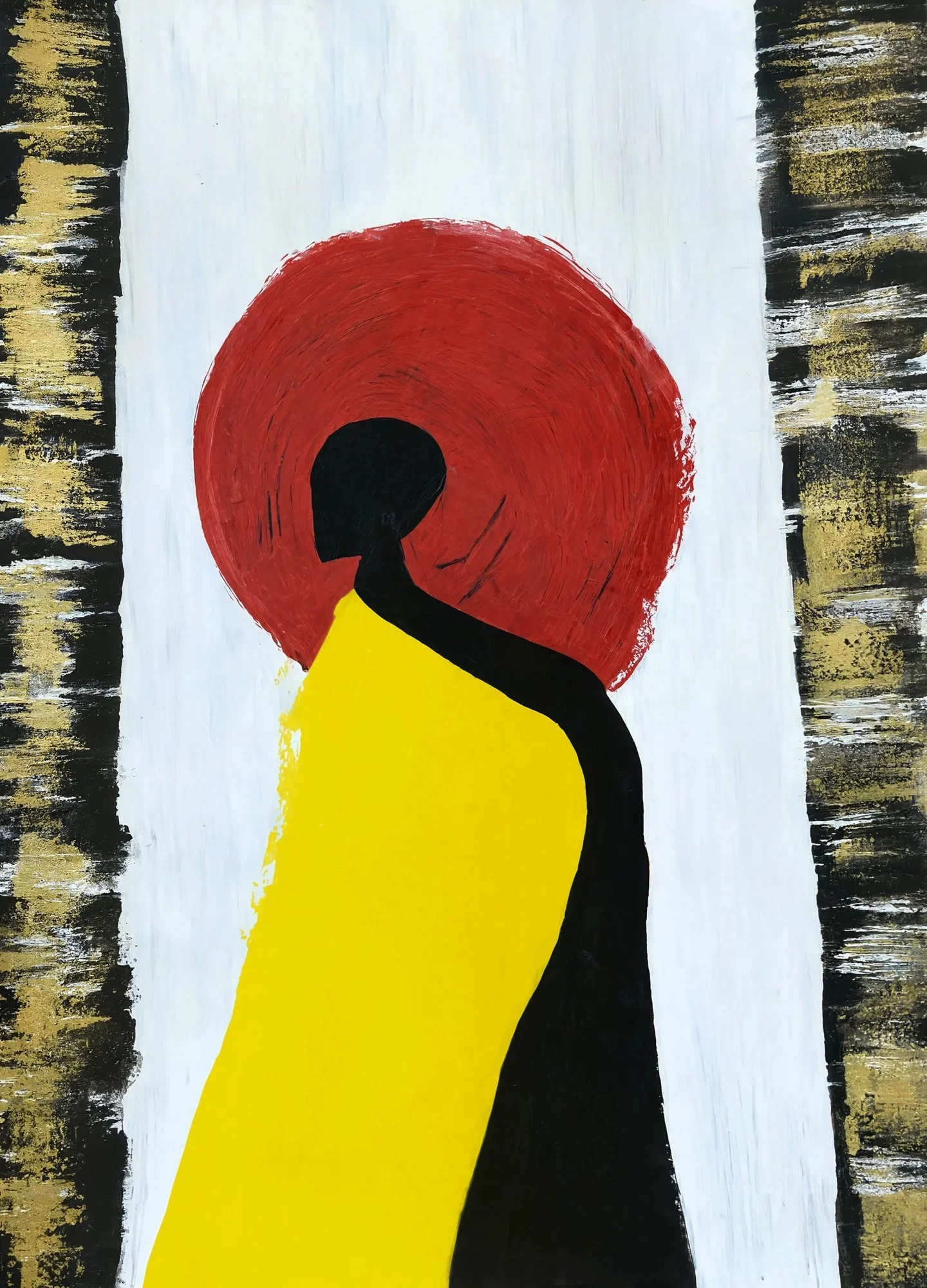 Silhouette Painting | Red Halo Figure with Yellow Drape
