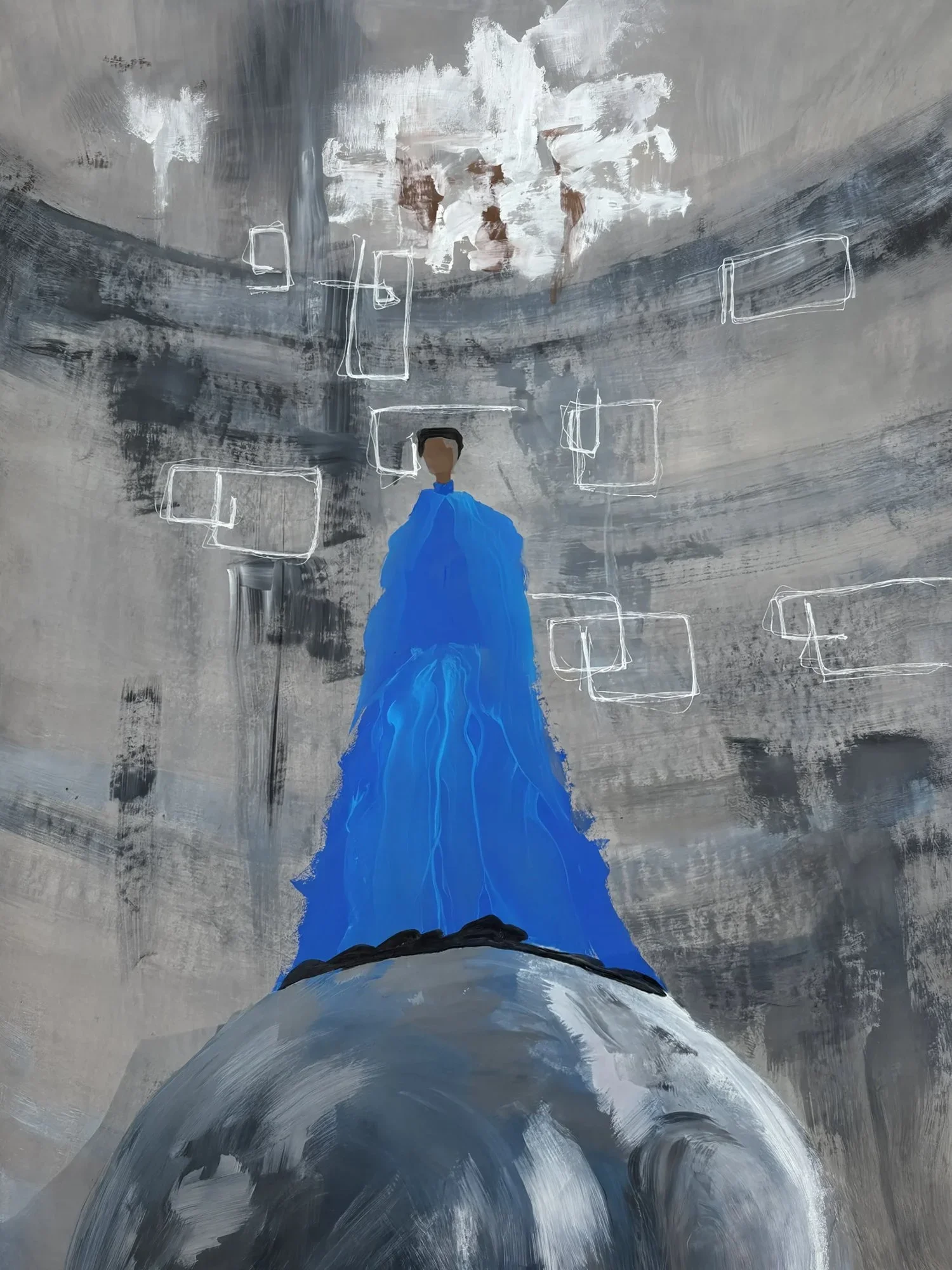 Surrealist Landscape Painting | Dreamlike Figure on Sphere