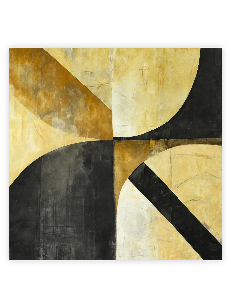 Geometric Abstract Art | Bauhaus-Inspired Black & Gold Painting