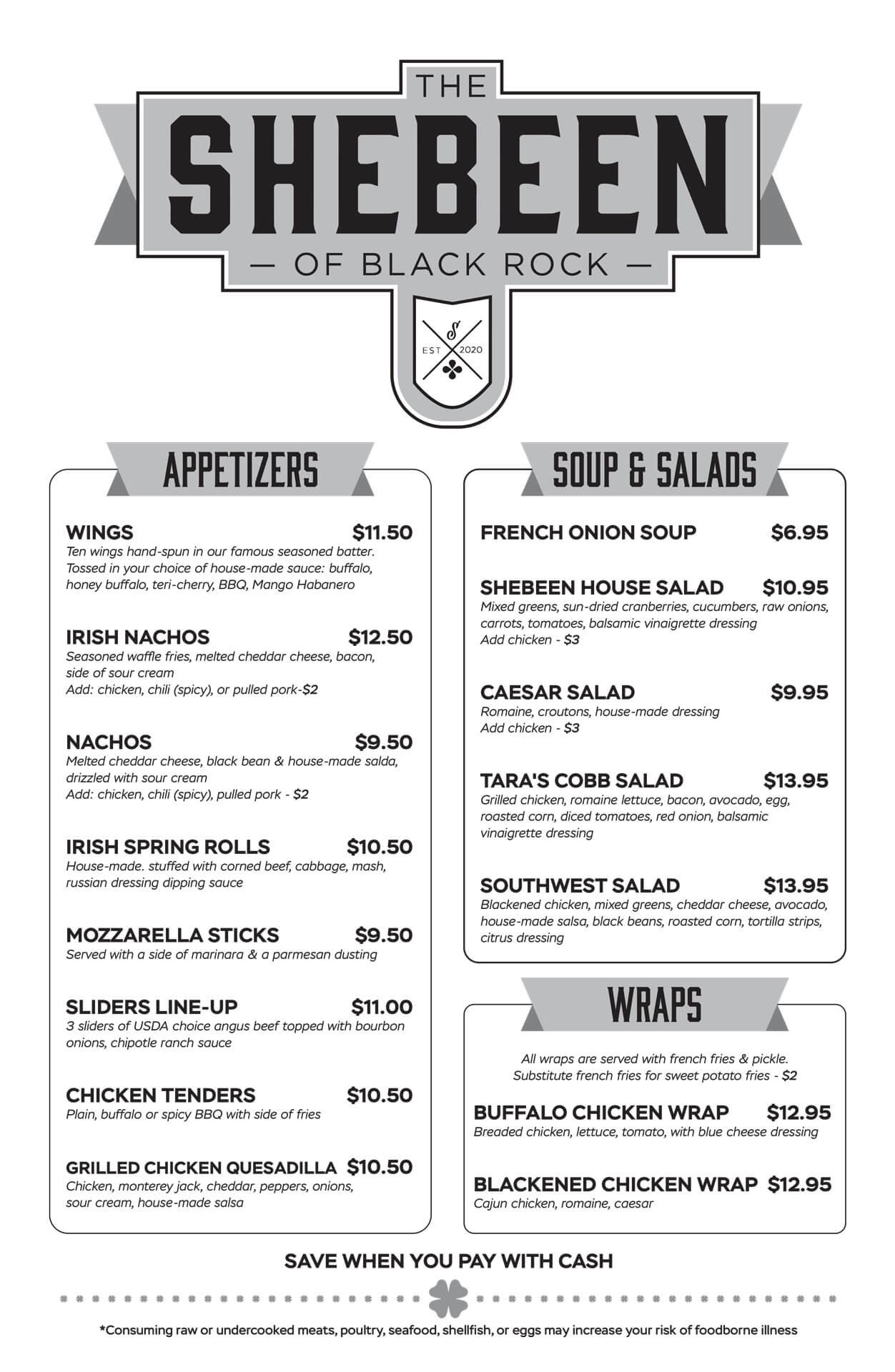 The Shebeen of Black Rock Menu