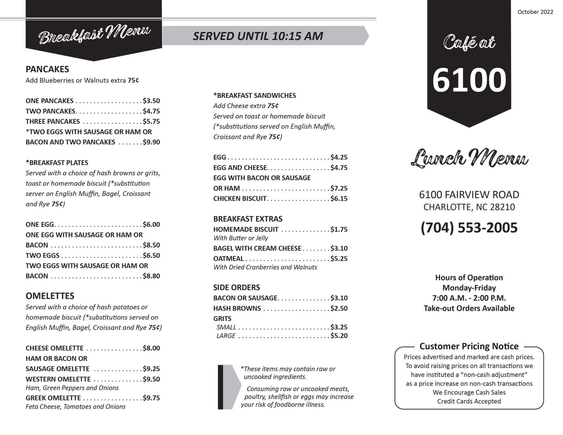 Café at 6100 Menu